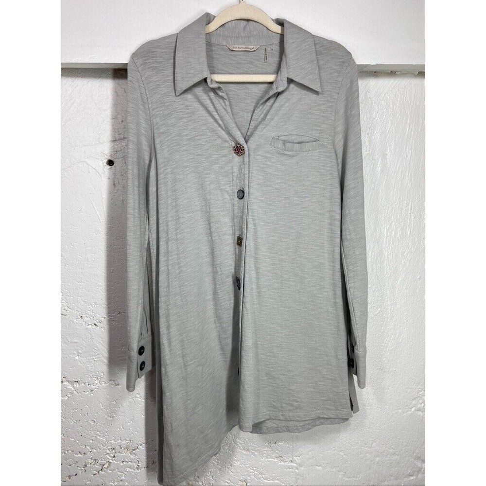 SOFT SURROUNDINGS WOMENS SMALL GRAY BUTTON UP A LINE TUNIC SHIRT